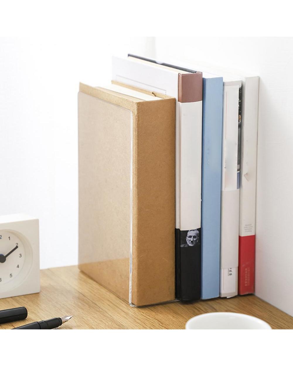 1Pc Transparent Acrylic Bookend Stand Bookshelf Desktop Decorative Storage Rack front-1