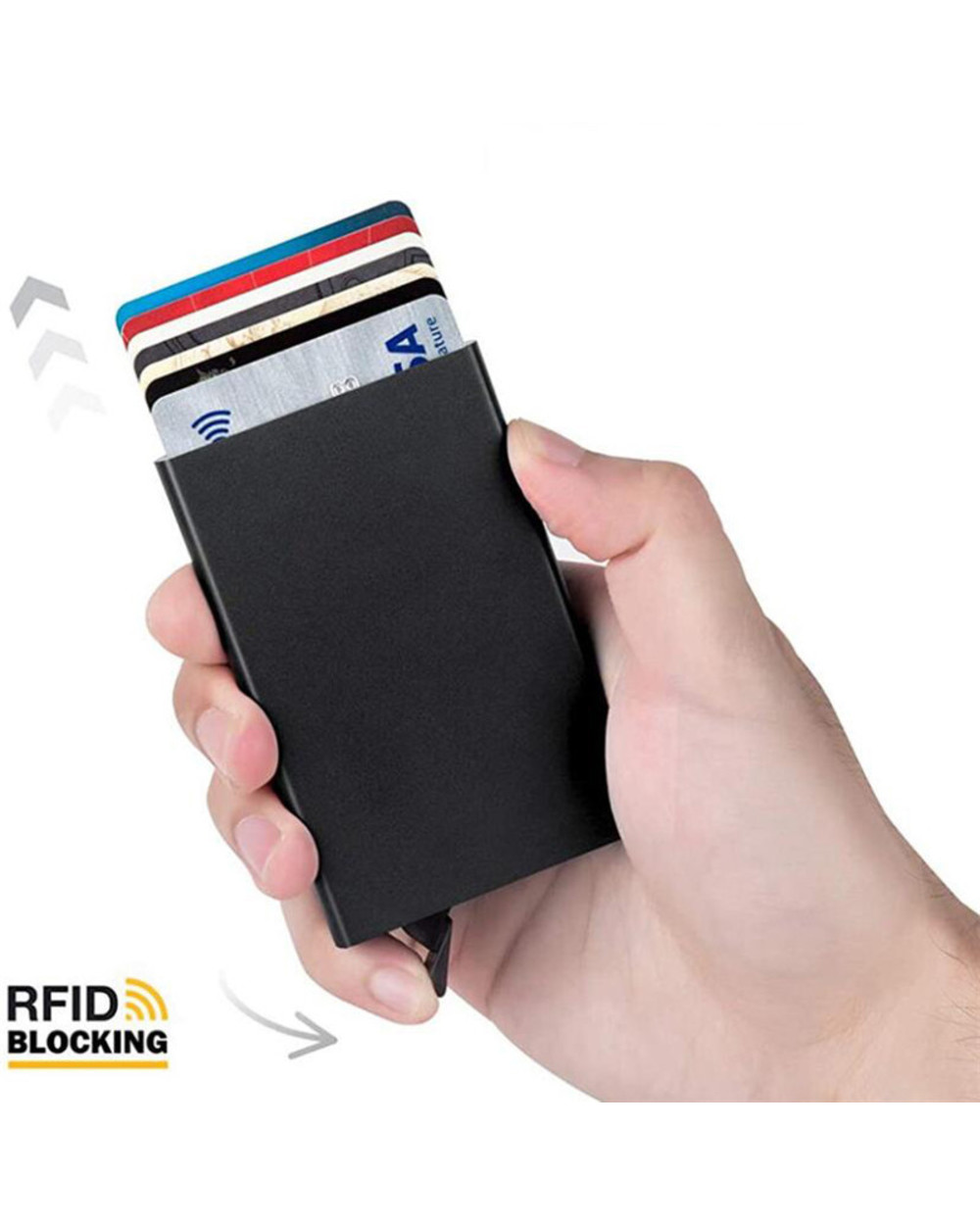 Aluminum Wallet With Eicity Back Pouch Id Credit Card Holder Mini Rfid Wallet Automatic Pop Up Bank Card Case front-5