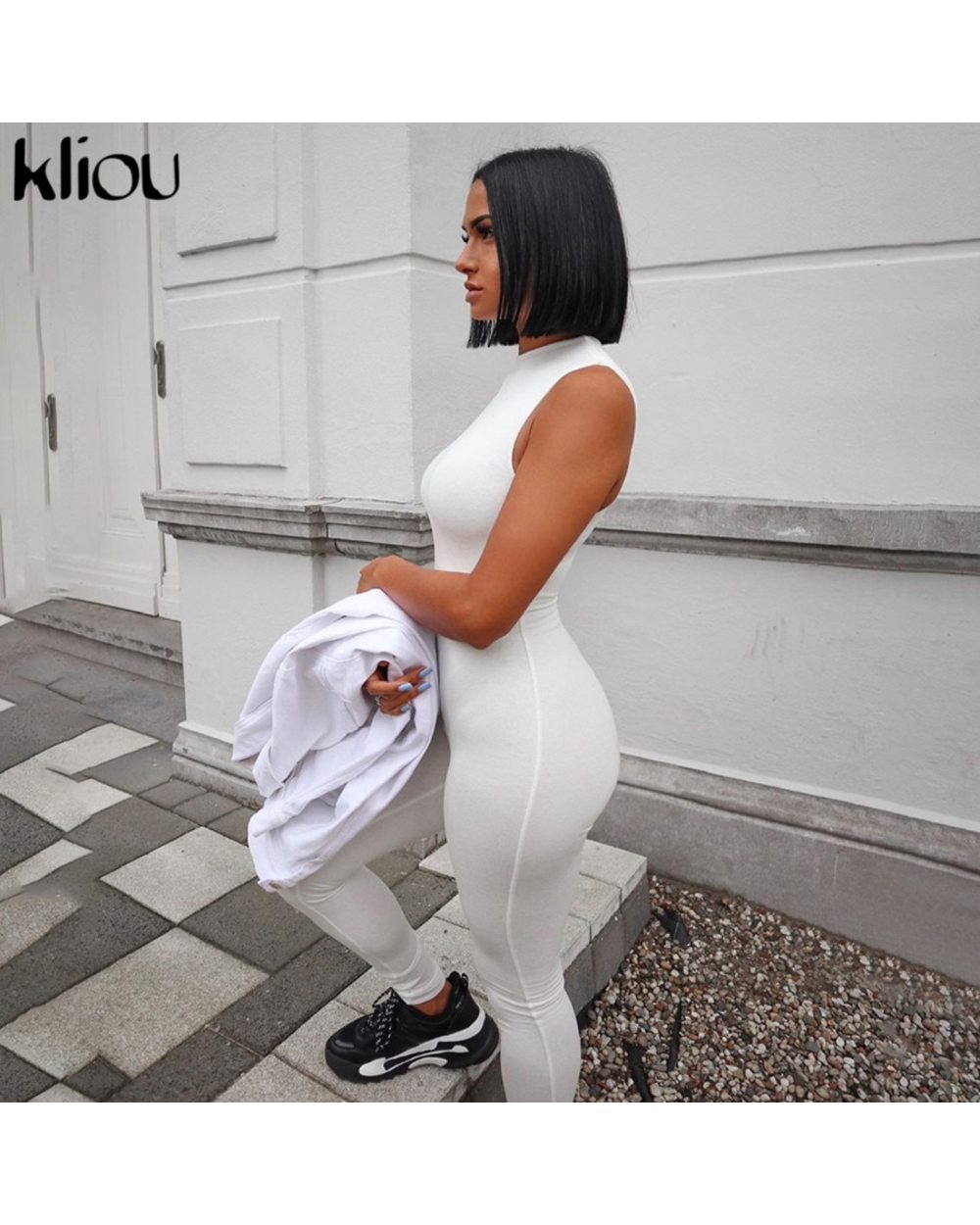 Kliou jumpsuit women elastic hight casual fitness sporty rompers zipper activewear skinny summer outfit front-4