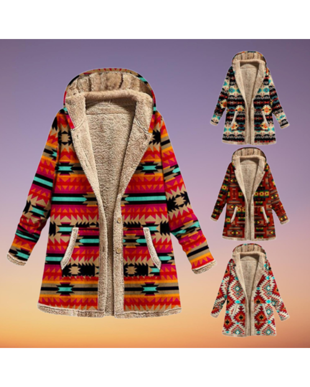 Coat Ethnic Style Single Breasted Warm Hooded Jacket for Autumn Winter Loose Vintage Thick Hooded Outwear Woman VG06 front-4
