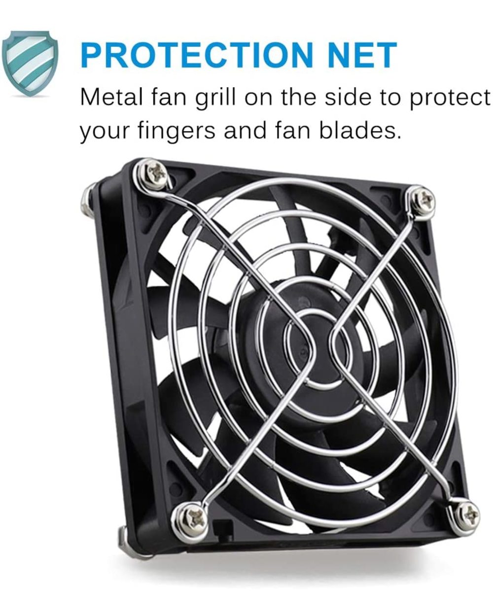 Dc 12V/24V 8Cm 80Mm X 80Mm X 15Mm 8015 Brushless 2-Pin Dc Cooling Fan With Metal Fan Grill front-3