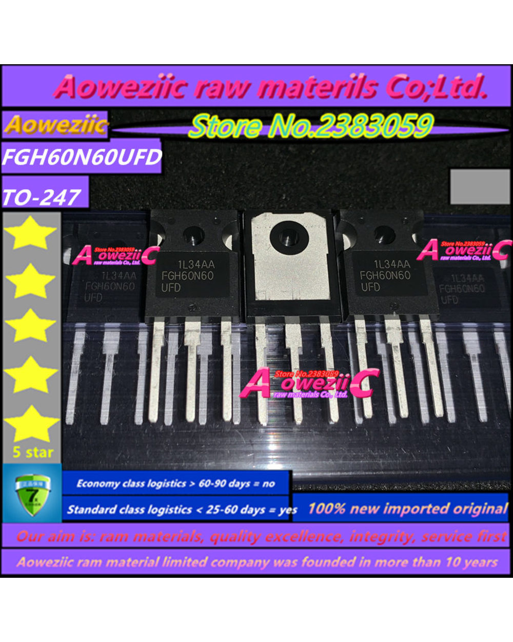 Aoweziic 2020+ 10 Pcs 100% New Imported Original 60N60 Fgh60n60 Fgh60n60sfd Fgh60n60smd Fgh60n60ufd To-247 Igbt Tube front-3