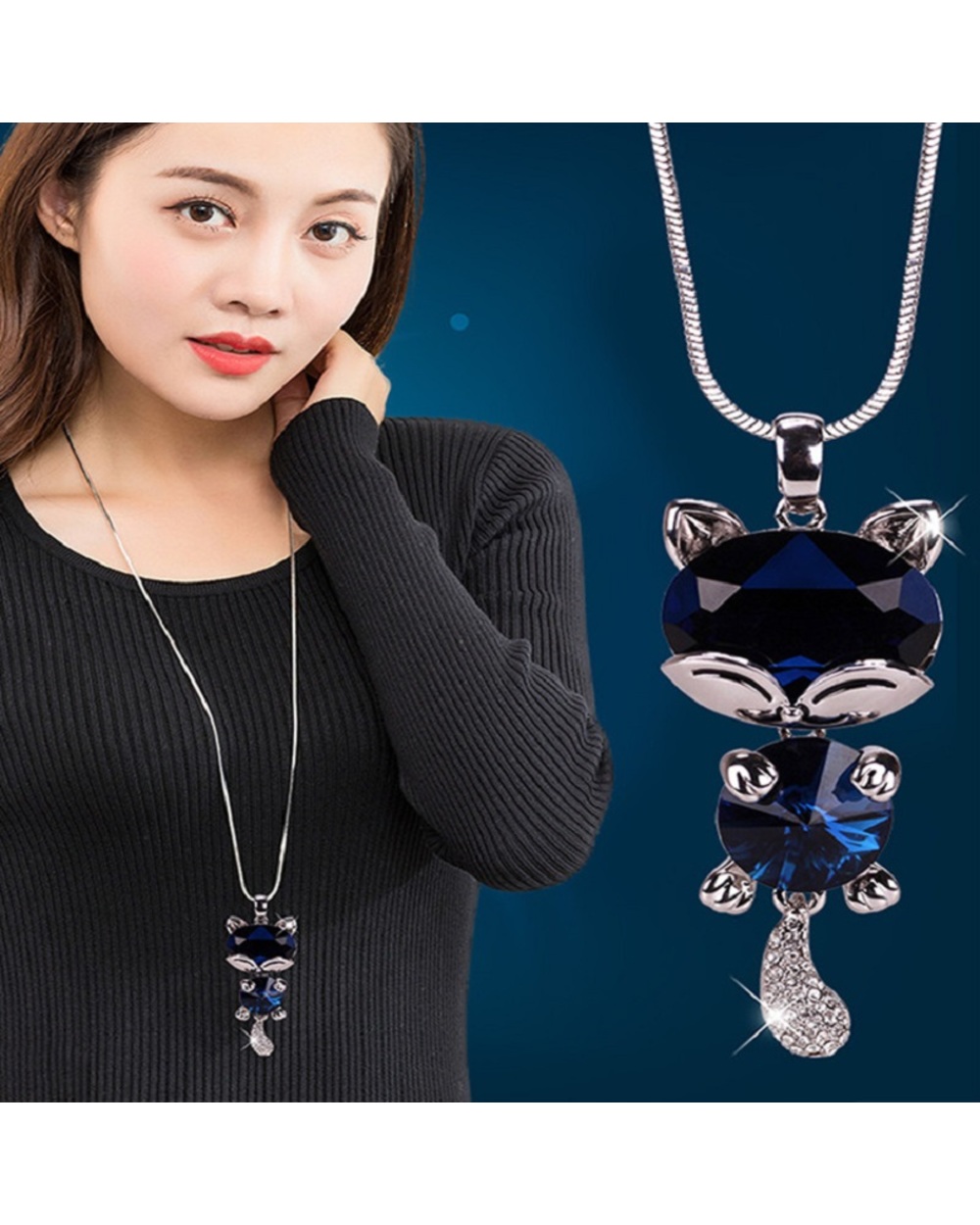 Mainecoon Cat Necklace Ladies Classic Long Chain Sweater Pendant Dress Accessories High Sense Luxury Charm Jewelry front-2