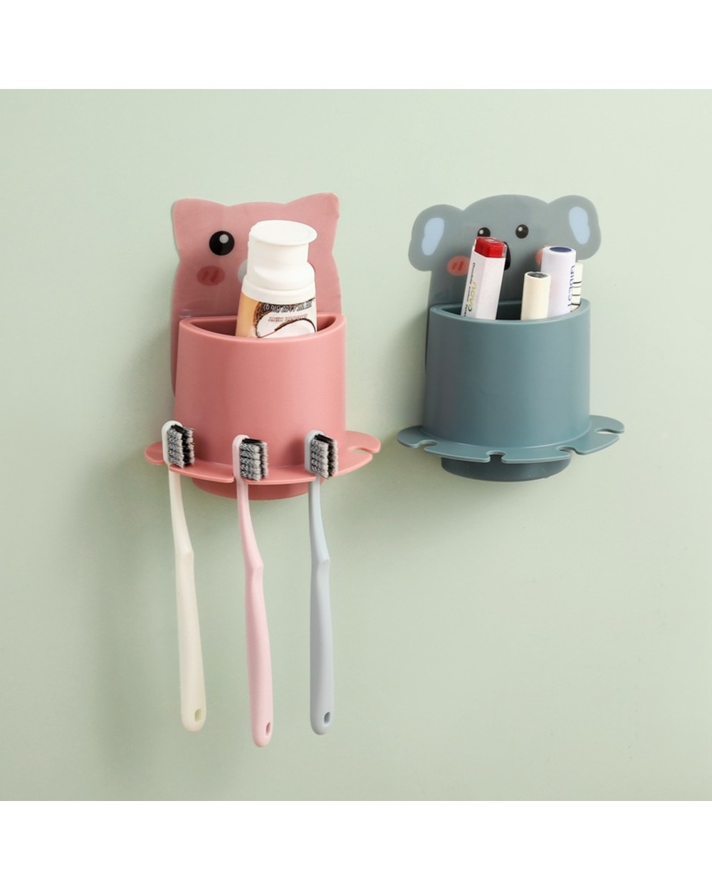 Cartoon Animal Toothbrush Holder Wall Mounted Antibacterial Tooth Brush Storage Rack Bathroom Organizer front-1