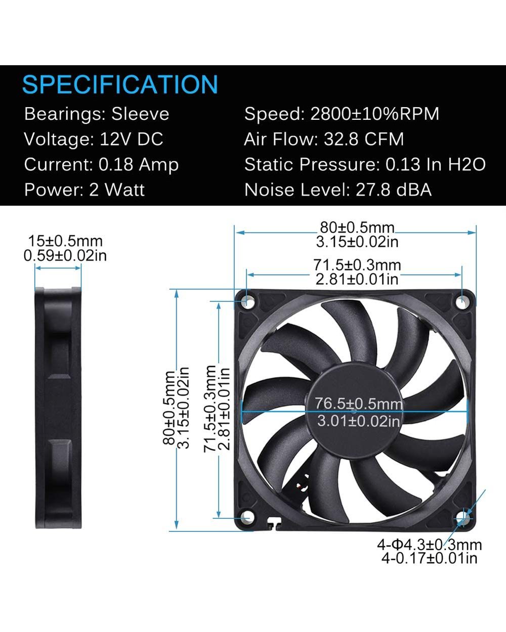 Dc 12V/24V 8Cm 80Mm X 80Mm X 15Mm 8015 Brushless 2-Pin Dc Cooling Fan With Metal Fan Grill front-1