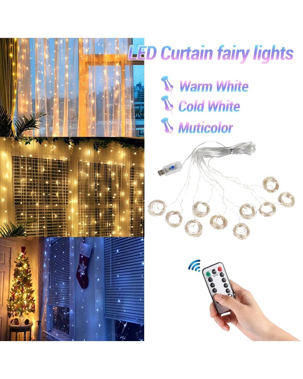 Christmas Lights Curtain Garland front-5