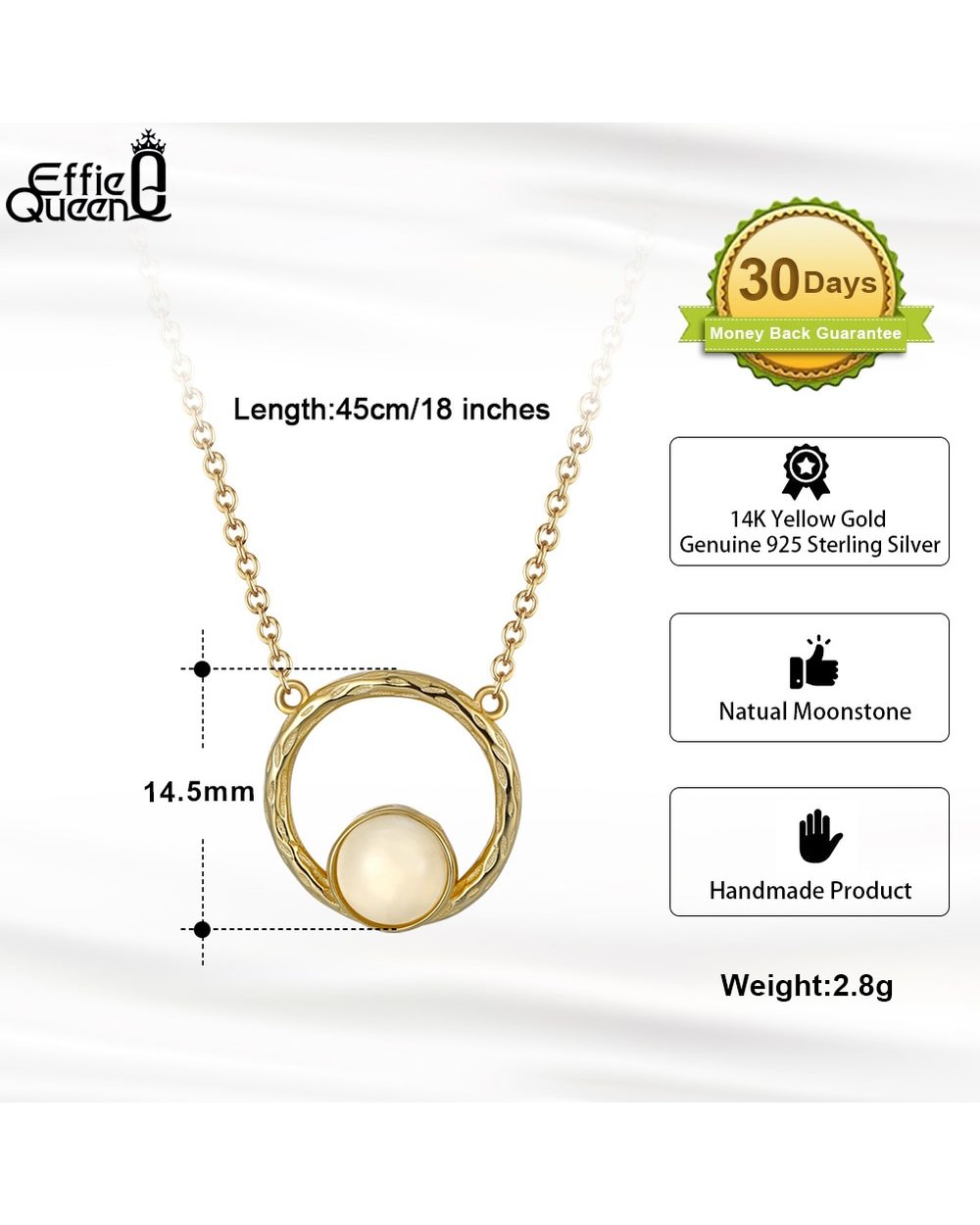 To My Mommy Gift Necklace for Mother Round Pendant with Natural Moonstone 14K Gold Jewelry front-4