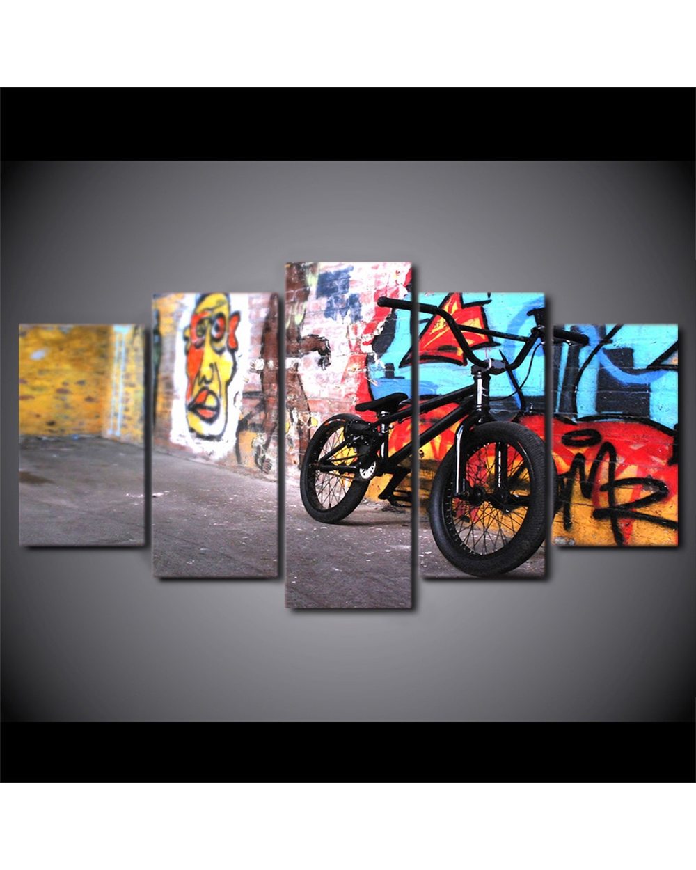 Bike Graffiti Wall Picture Print Sports 5 Panel Canvas Art Wall Decor front-1