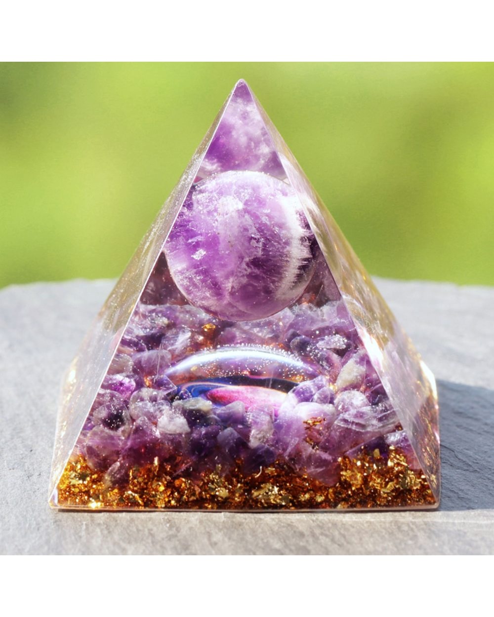 Natural Amethyst Sphere Orgone Pyramid Orgonite Energy Glow In The Dark Pyramid Prevent Radiation Cosmic Energy front-2