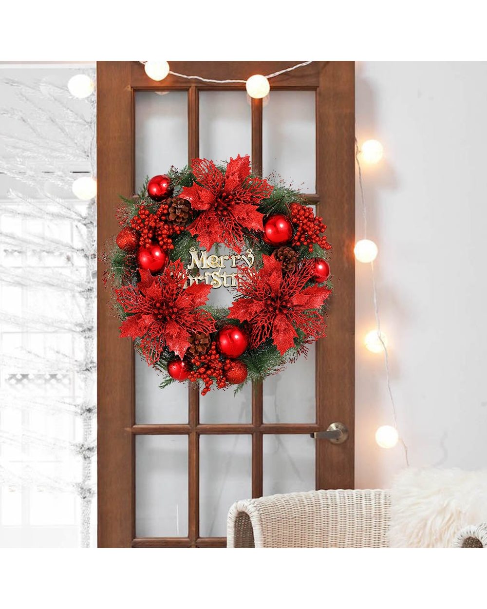 35cm Christmas Wreath Artificial Flower Garland Window Door Wall Home Decorations Xmas Tree Ornaments 2022 New Year Gift front-1