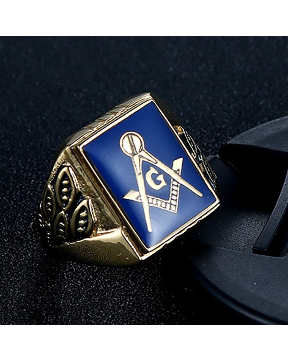 Stainless Steel Blue Retro Masonic Rings front-1