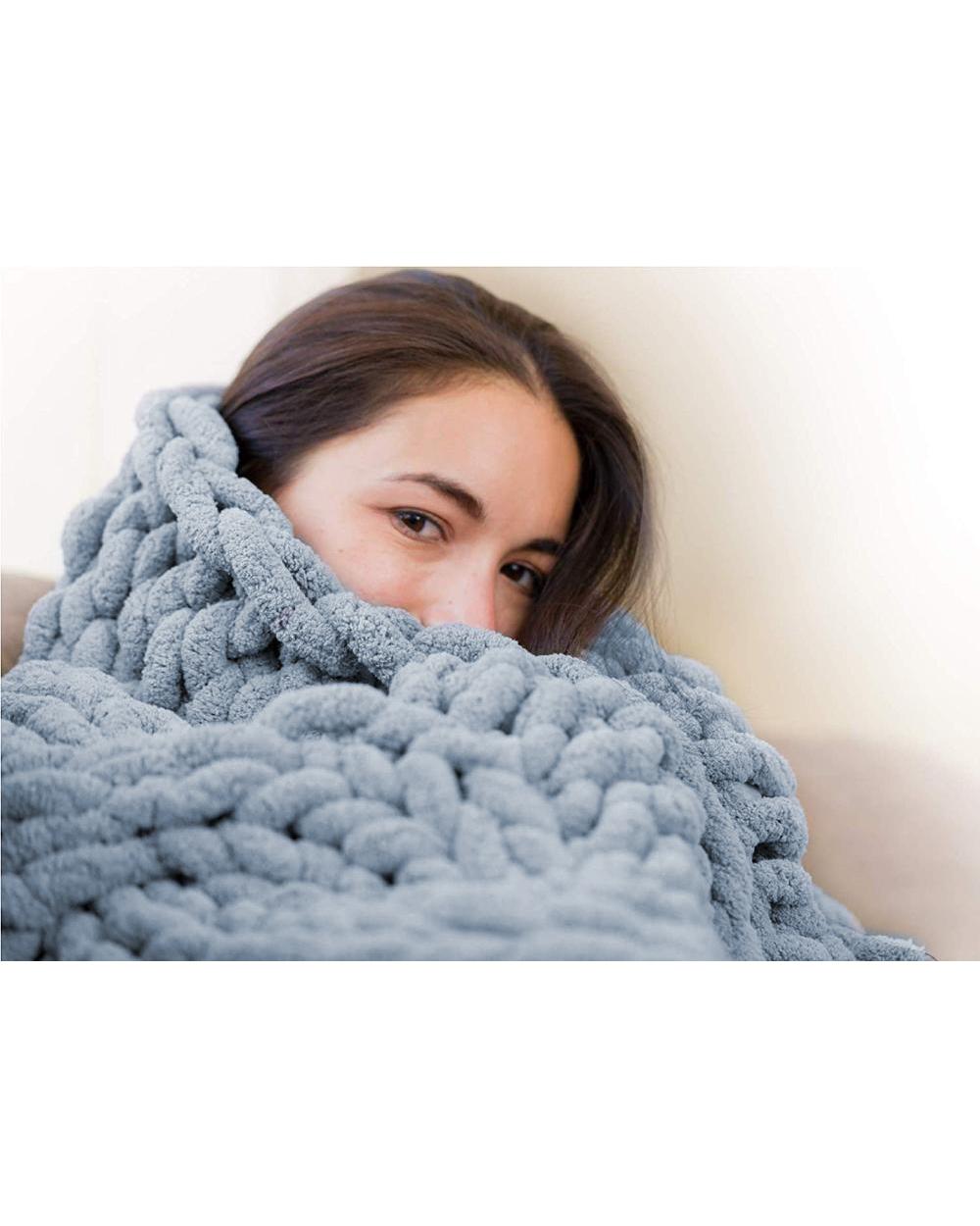Chenille Chunky Knitted Blanket Weaving Blanket Mat Throw Chair Decor Warm Yarn Knitted Blanket Home Decor front-2