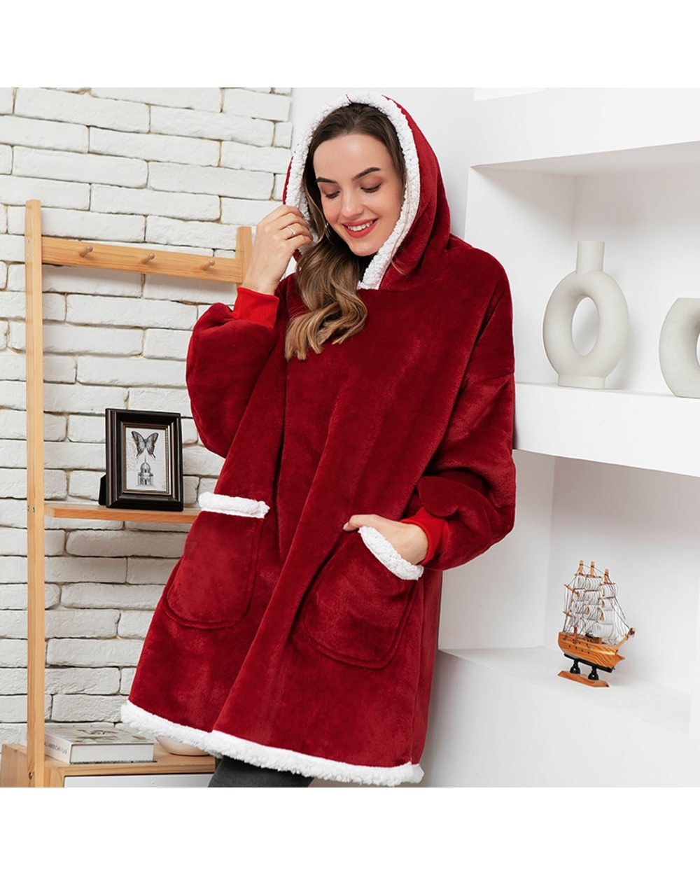 Long Hoodies Sweatshirt Women Oversized Hoodies Winter Fleece Giant TV Blanket With Sleeves Pullover Women Hoody front-5