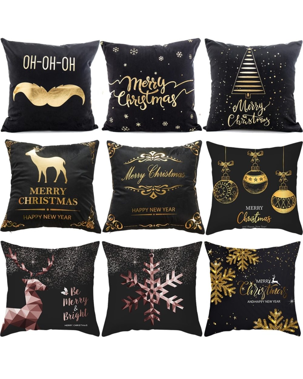 45cm Christmas Black Gold Cushion Cover Merry Christmas Decorations for Home Cristmas front-1