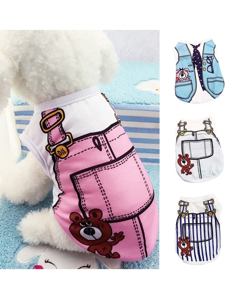 Cotton Pet Clothing Spring and Summer Breathable Dog Clothes Cute Printed Puppy Dog Vest T-shirt for Small & Medium Dogs front-3