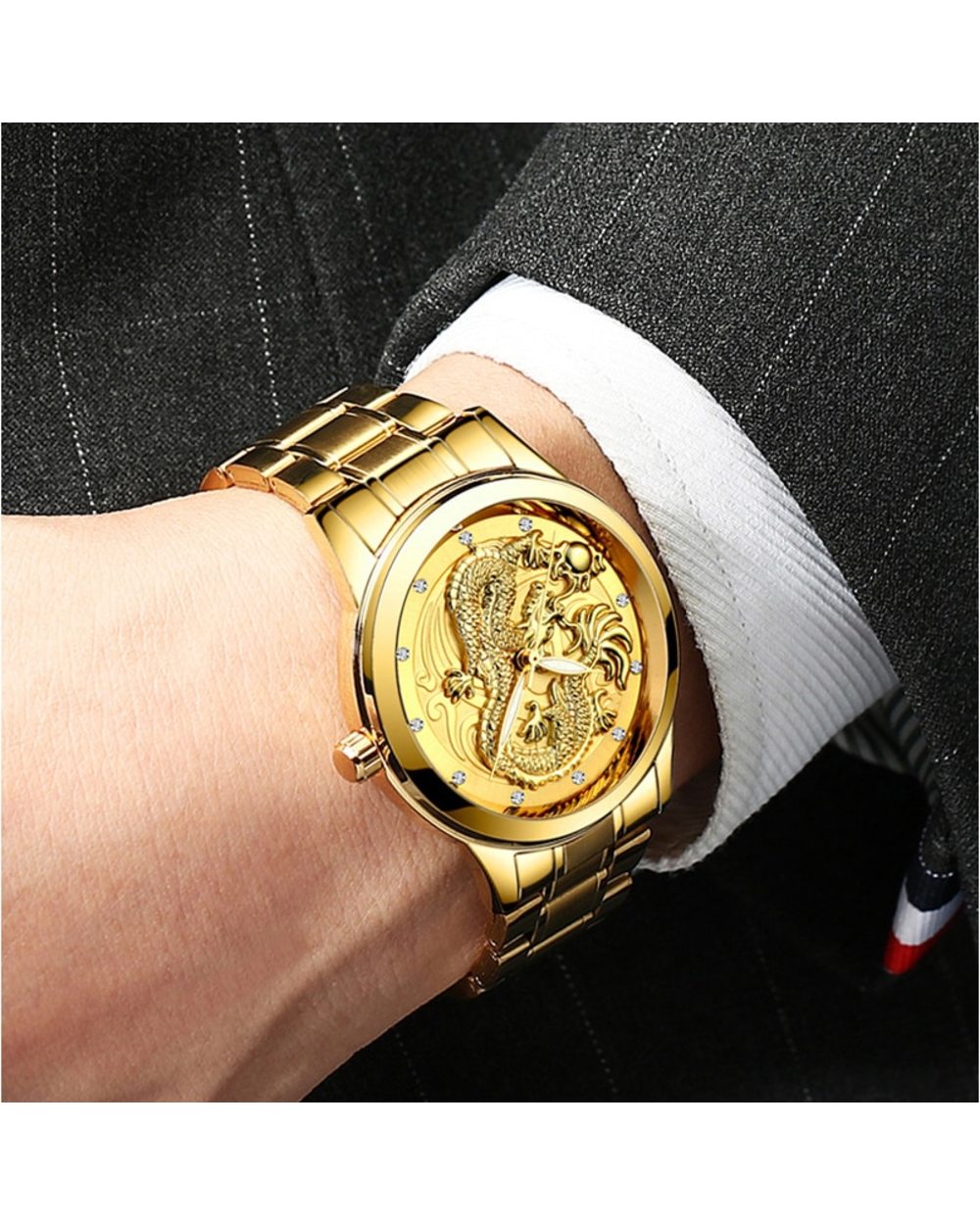 New Golden Casual Steel Fashion Quartz Watch Mens Watches Top Brand Luxury Waterproof Clock Luminous Relogio Masculino front-2