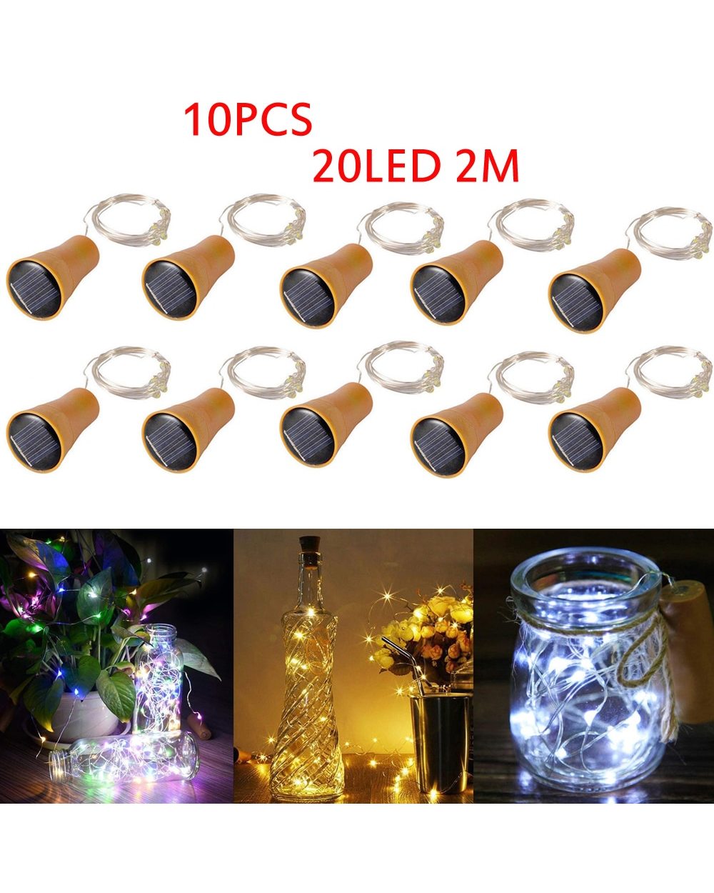 10/20LED Solar Wine Bottle Lights Copper Wire Cork Fairy String Light Party US 10/20LED Solar Wine Bottle Lights Copper Wire Cork Fairy String Light Party US