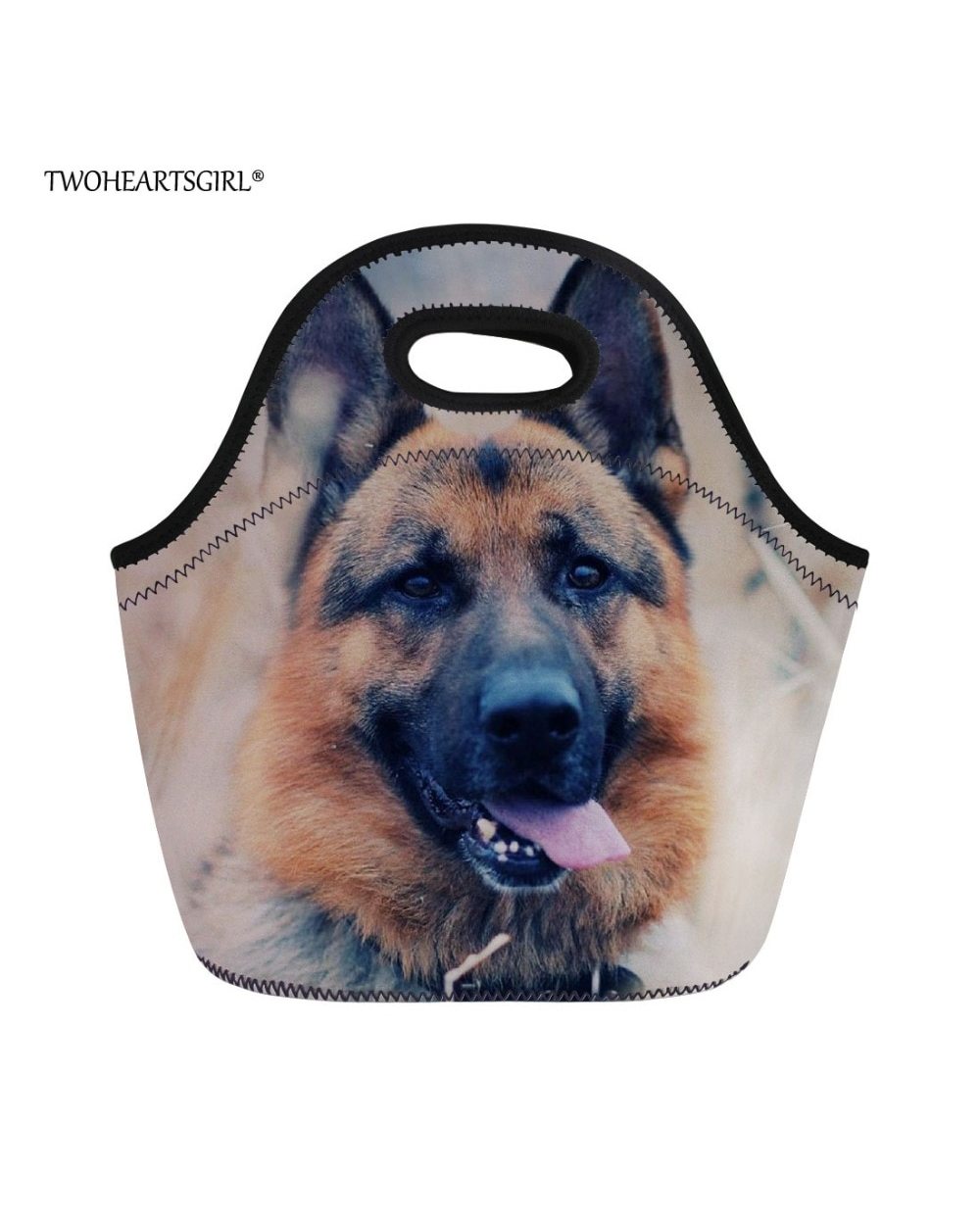 Twoheartsgirl Unisex Men Women Picnic Food Bag Cool German Shepherd Neoprene Tote Lunch Bag for Children Kids Adult front-0