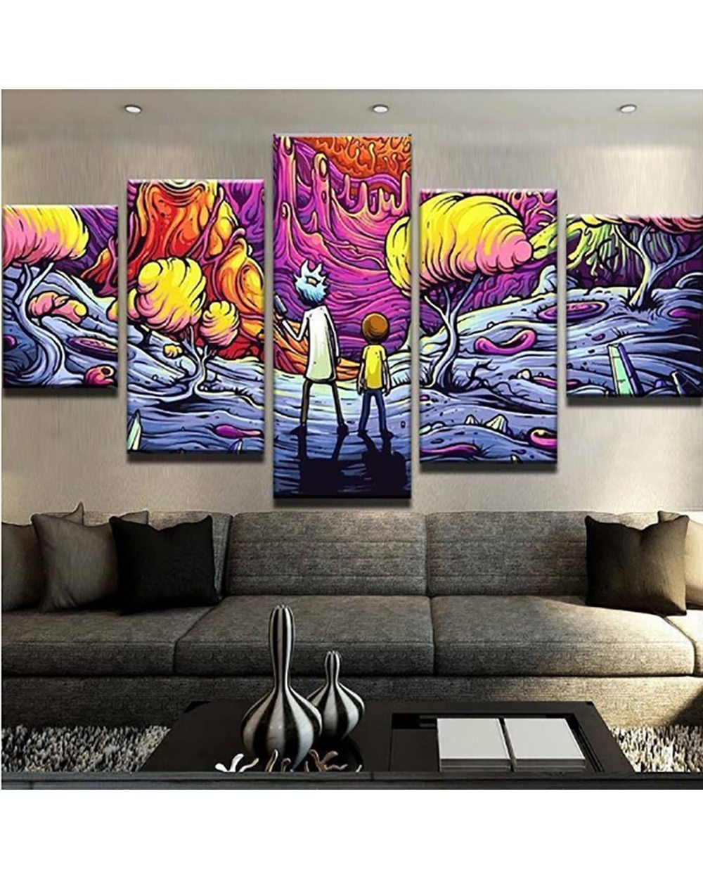 Abstract Colorful Adventure Picture Print Cartoon 5 Panel Canvas Art Wall Decor front-0