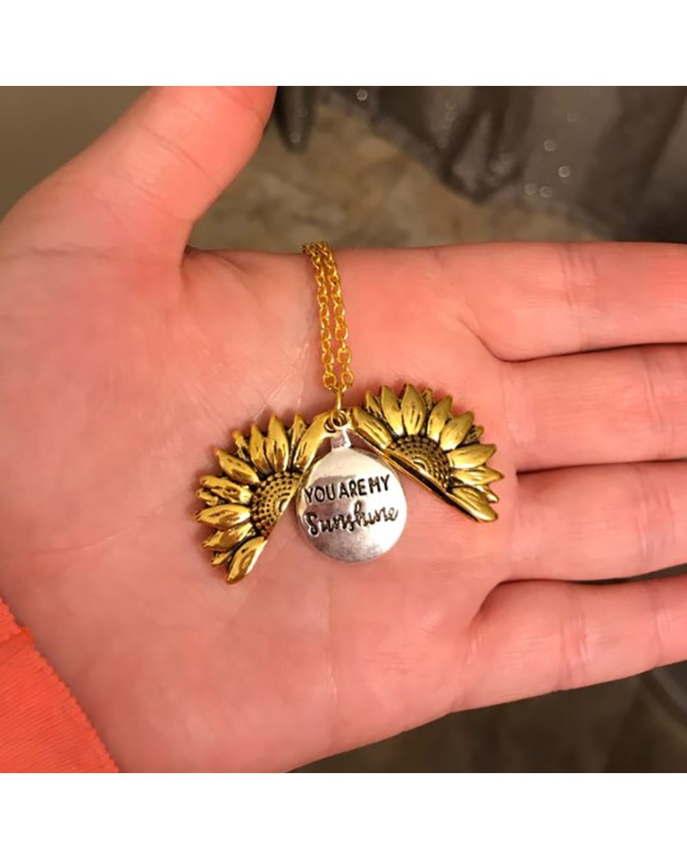 50% OFF - You Are My Sunshine Open Locket Sunflower Pendant Necklace Boho Jewelry front-2