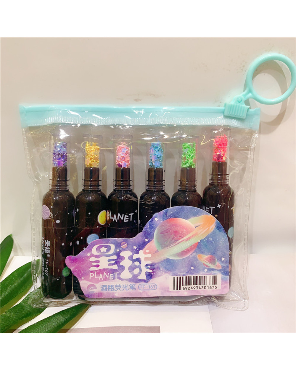 6Pc/Set Cute Planet Wine Bottle Mini Highlighter Marker Pen Drawing Fluorecent Marker Writing Tool Kid Gift School Offi front-4