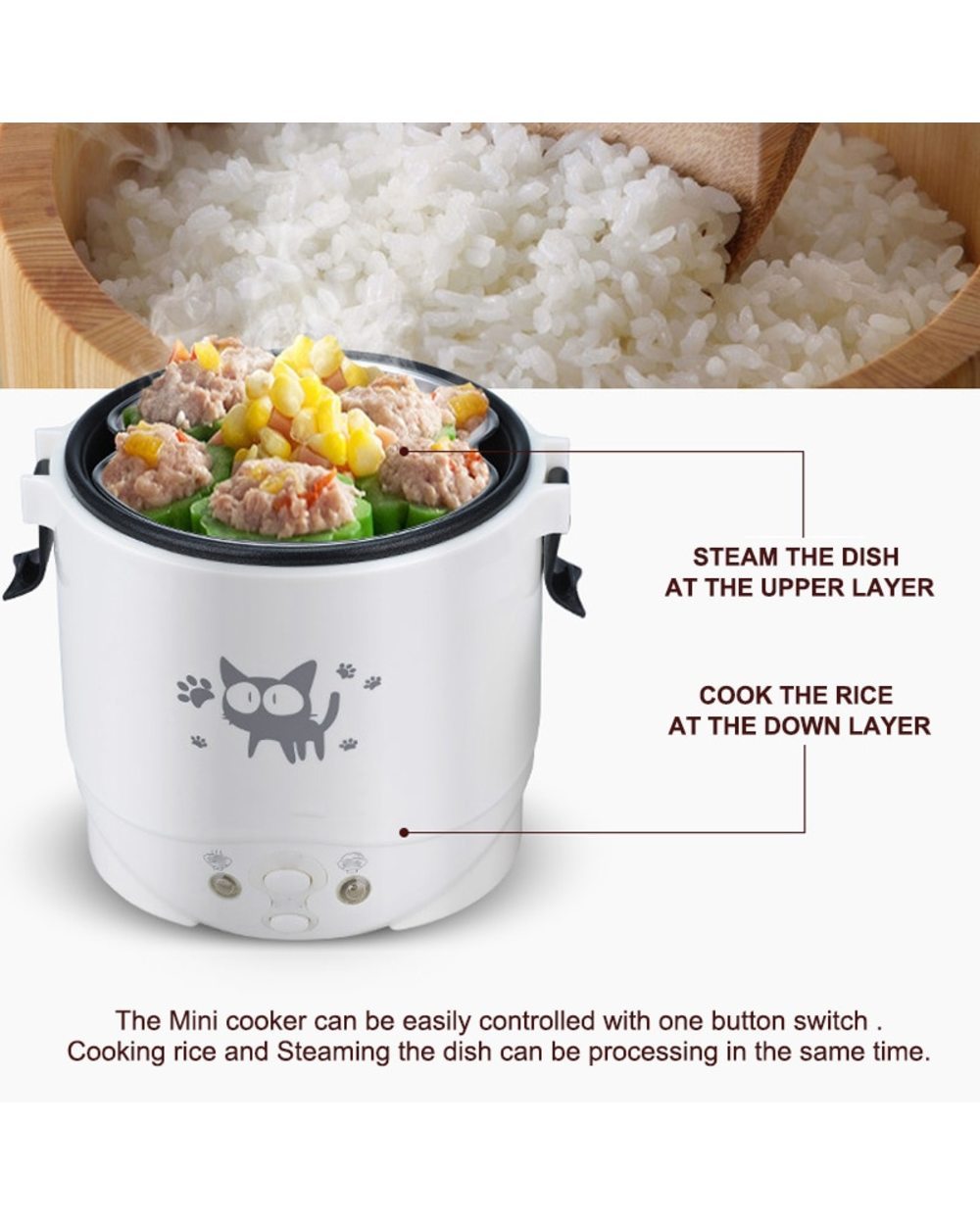 Electric Mini Rice Cooker Portable Multicooker Household Rice Cookers 12V 24V 220V Pot Cooking Machine Pans For Car Tru front-2