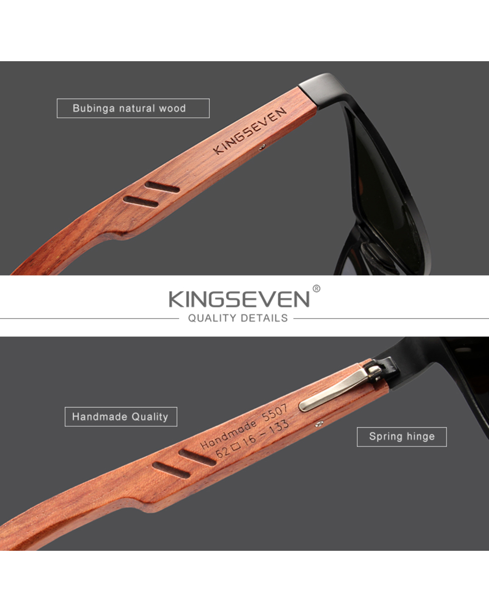 Kingseven Design Natural Bua Wooden+Aluminum Sunglasses Men Polarized Fashion Sun Glasses Square Uv400 Gafas De Sol front-1