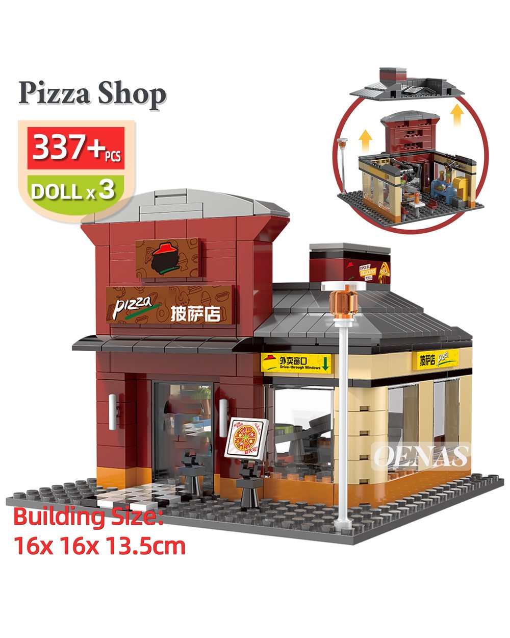 City Street View Coffee Ice Cream Burger Shop MC Fast Food Store House Model Building Block Educationanl Toy Birthday front-3