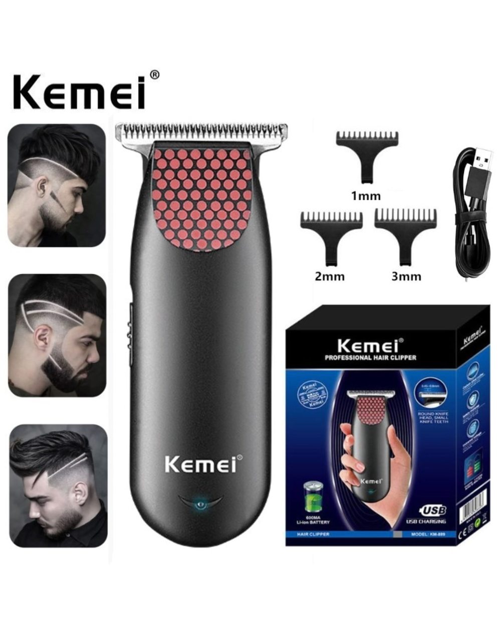 Kemei 889 Professional Pocket Cordless Hair Clipper Compact Mini Electric Beard Hair Trimmer Small Portable Grooming Ki front-0