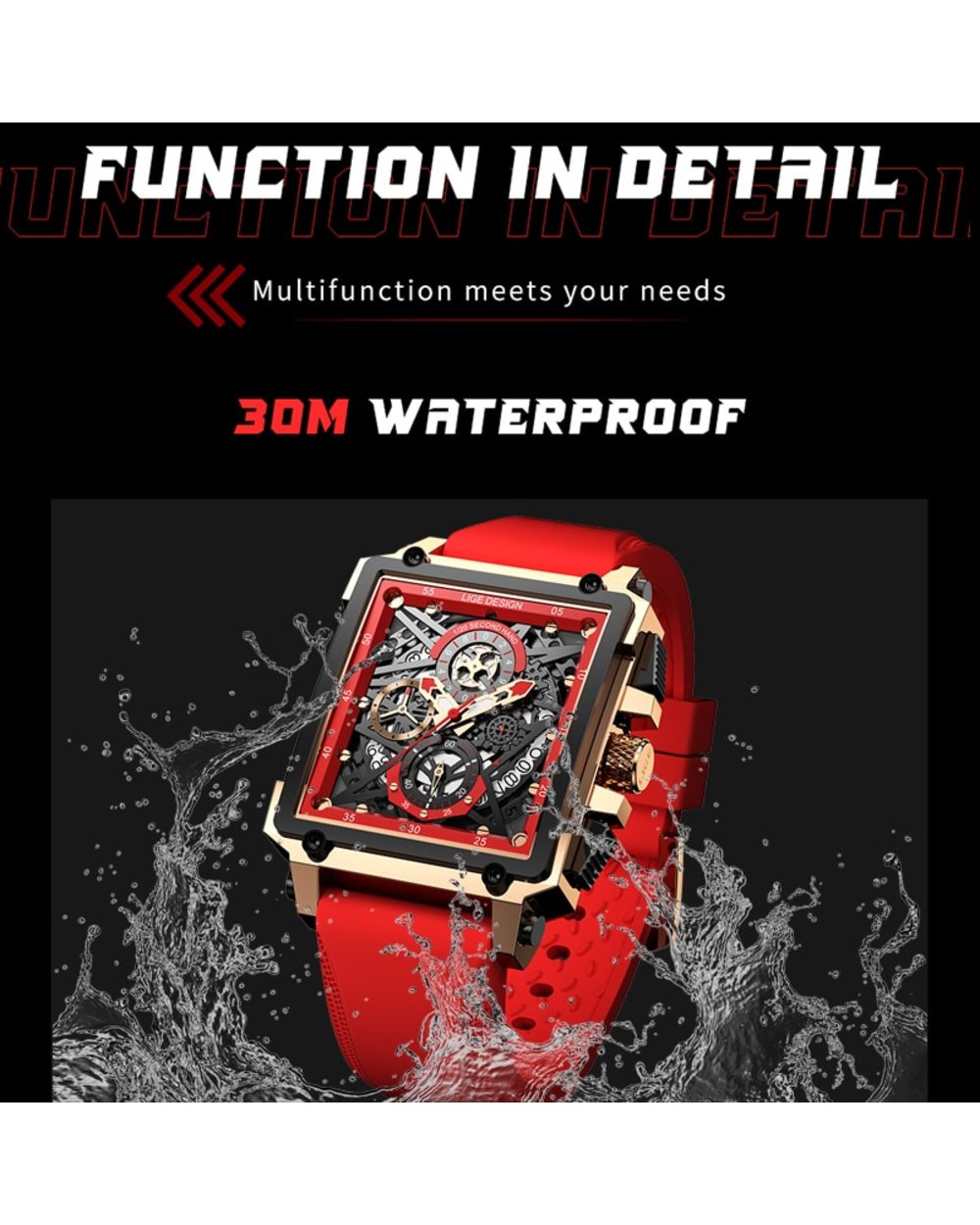 Watches Top Brand Luxury Hollow Square Sport Watch Fashion Silicone Strap Waterproof Quartz WristWatch front-2