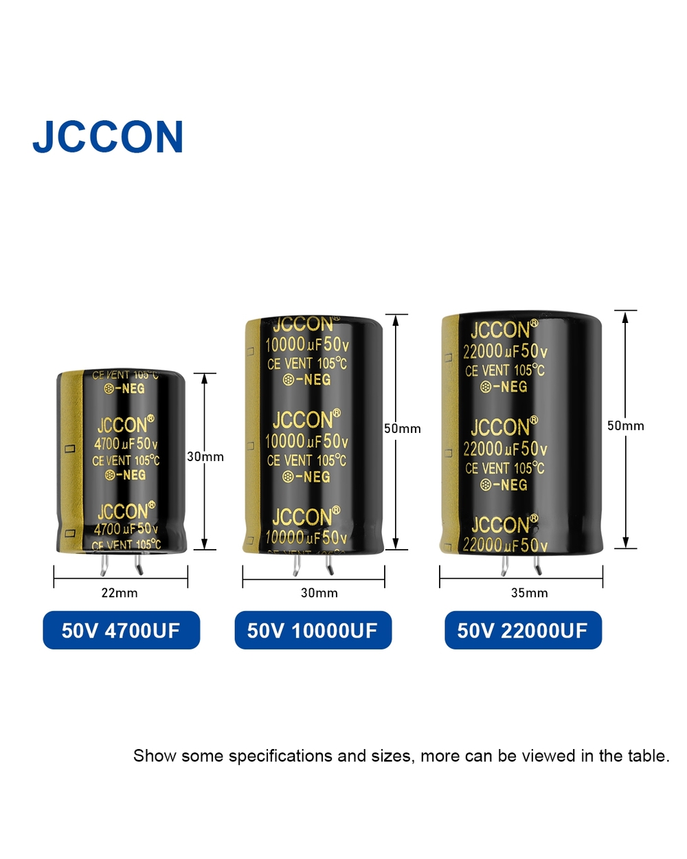 2Pcs Jccon Audio Electrolytic Capacitor 50V 4700Uf 6800Uf 10000Uf 15000Uf 22000Uf For Hifi Amplifier High Frequency Low front-5