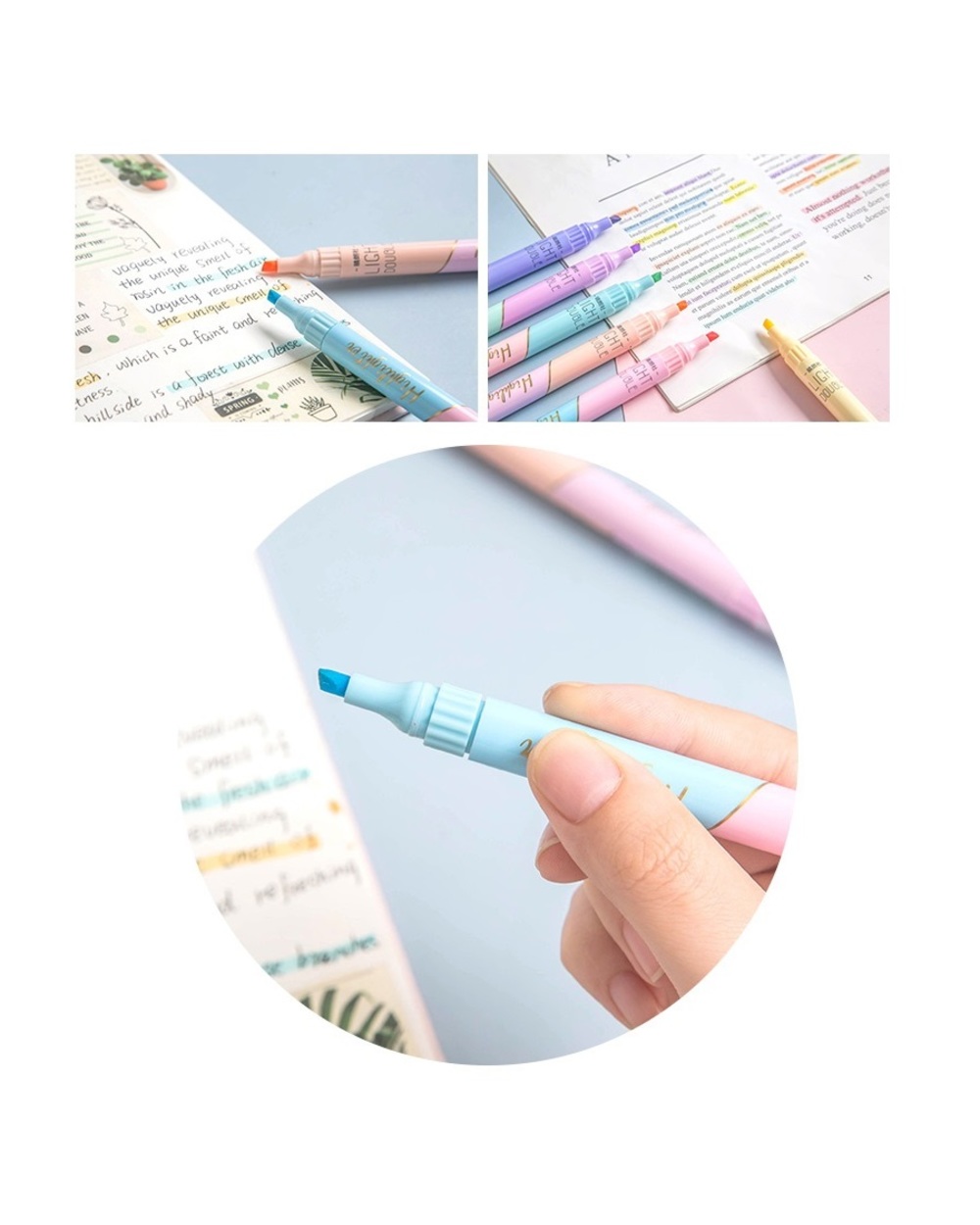 6Pcs Light Highlighter Pens Set 3Mm Dual Ended Double Color Marker Liner Drawing Pen Paint Art Office School Supplies A front-4