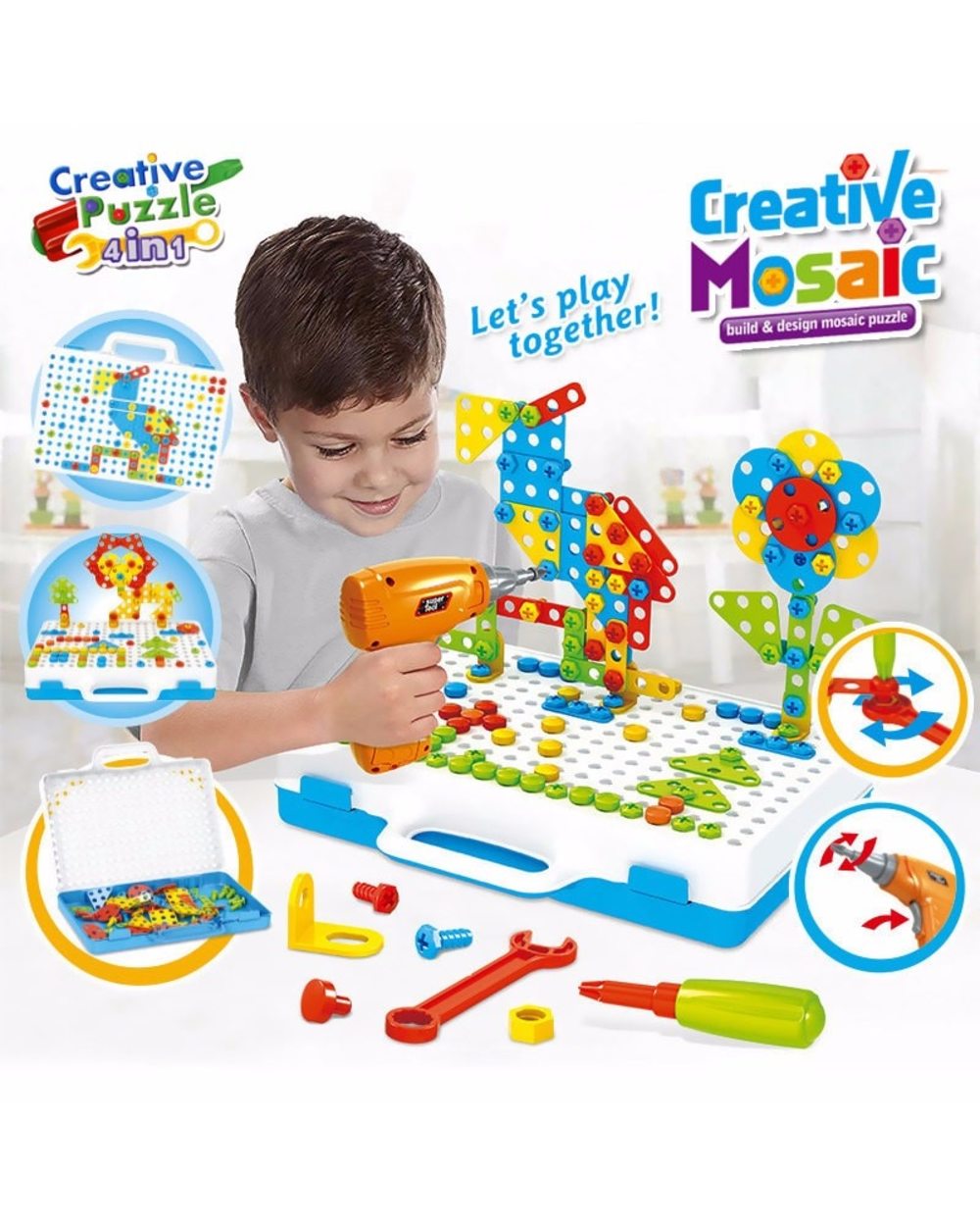 Mosaic Puzzle Toys For Children Building Bricks Toys Kids DIY Electric Drill Set Boys Educational Toy front-0