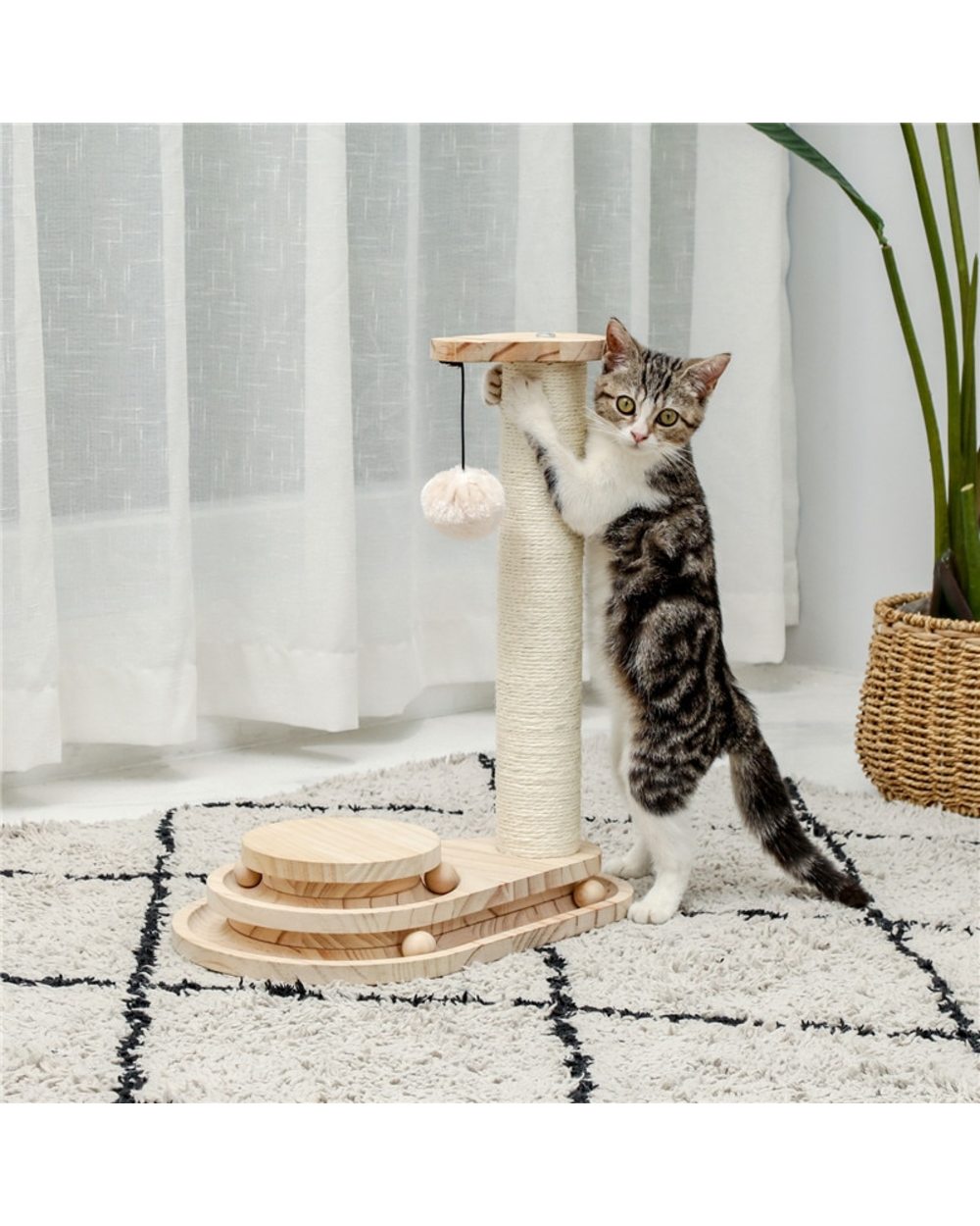 Interactive Cat Scratching Post With Dangling Ball Pet Interactive Toys front-0