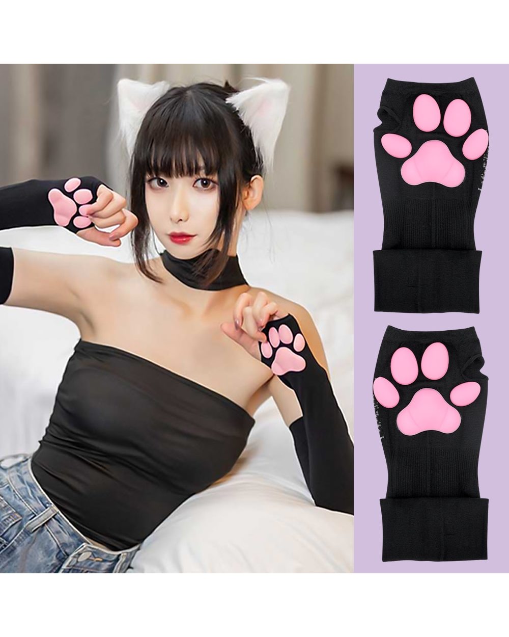 3D Cat Pad Paw Sleeves Sun Protection Cute Kitten Cat Paw Sexy Lolita Cosplay Arm Sleeves Cat Meat Cushion Gloves Sun S front-3