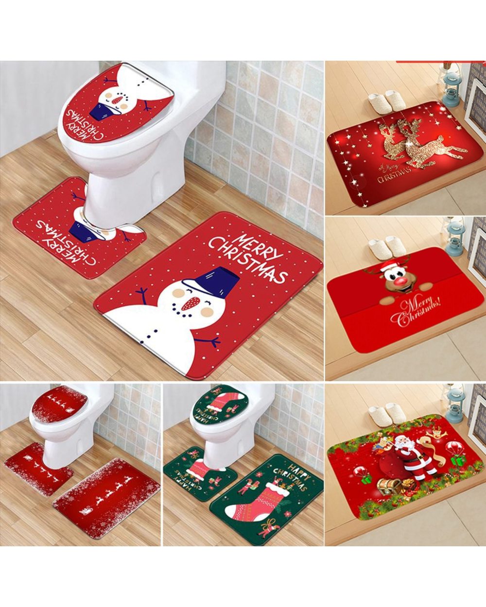 Santa Claus Snowman Bathroom Christmas Mat Christmas Decoration For Home Merry Christmas Ornaments New Year 2022 front-1