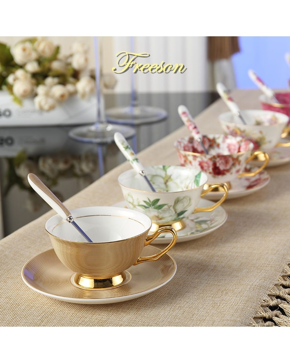 Europe Noble Bone China Coffee Cup Saucer Spoon Set 200ml Luxury Ceramic Mug Top-grade Porcelain Tea Cup Cafe front-0