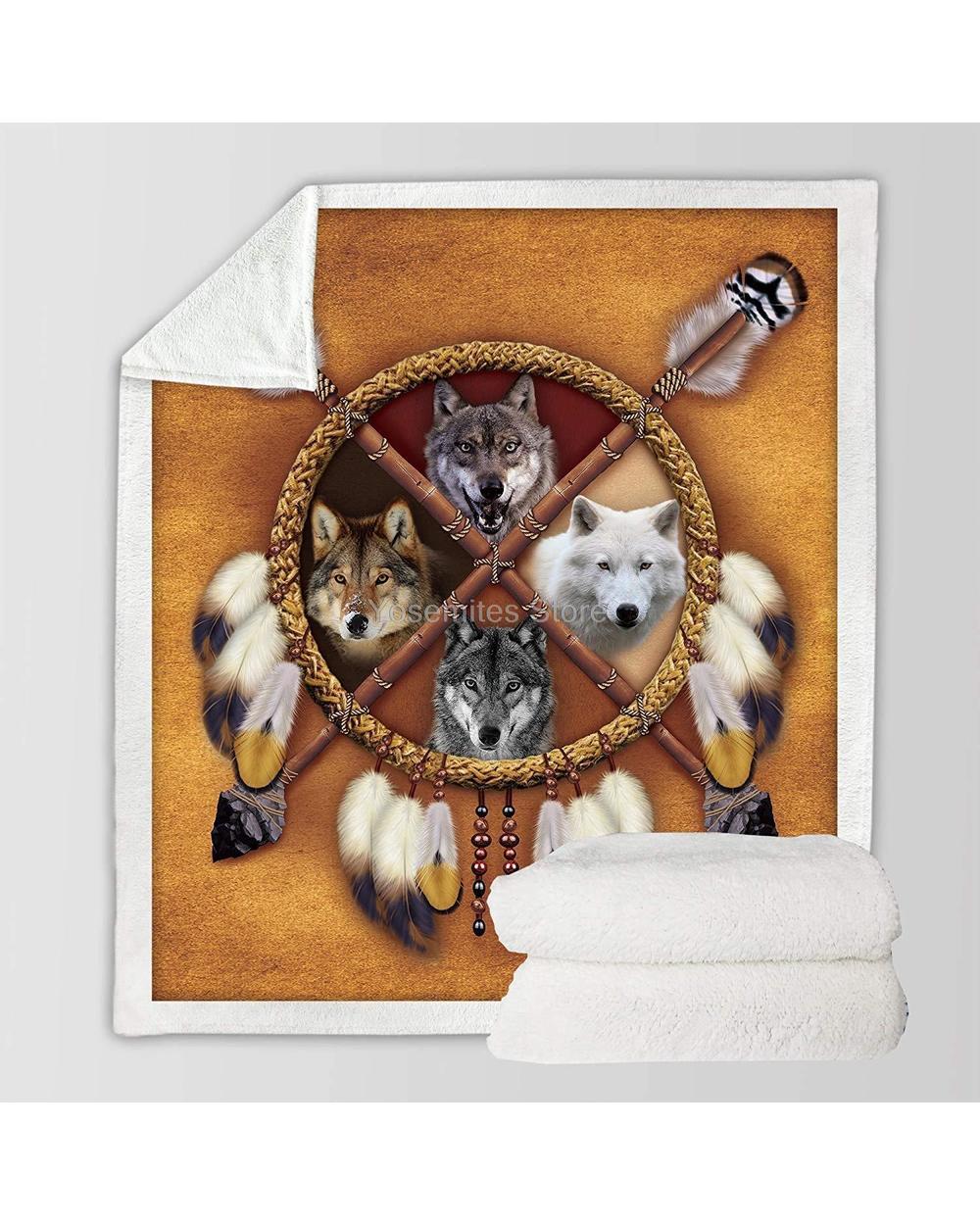 Wolf Dream Catcher Blanket Teen Wolf Blanket Fleece Throw Soft Thick Wolf Spirit Animal Blanket Luxury Plush Native Am front-3
