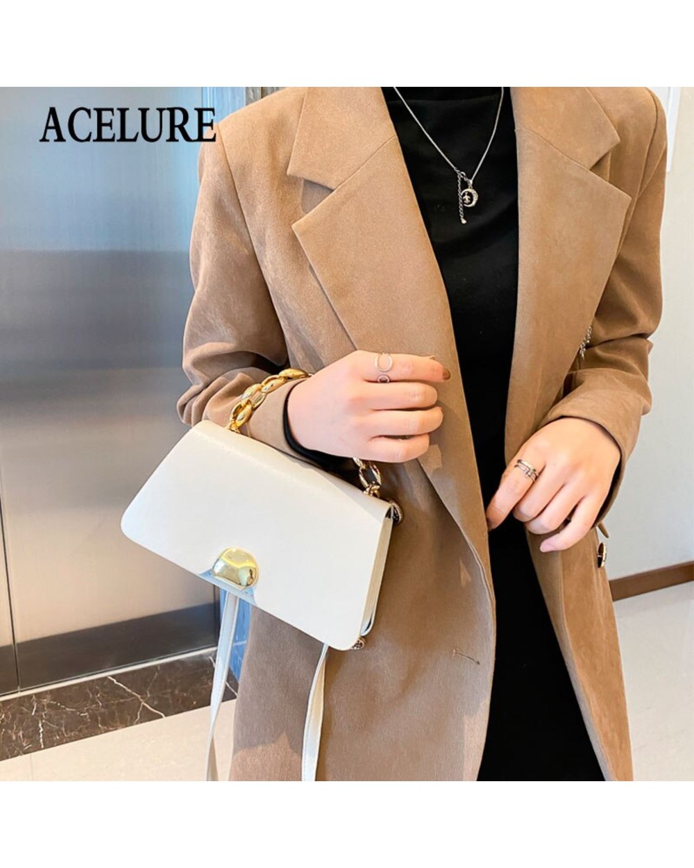 ACELURE Vintage Female Shopping Purse Fashion Solid Color Small Shoulder Crossbody Bags for Women front-4