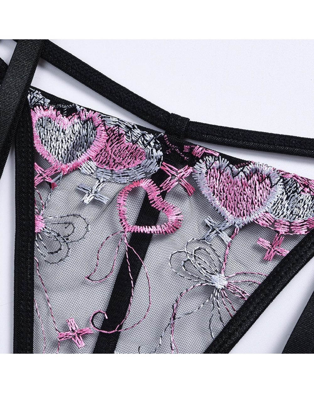 Underwear Women Heart Embroidery Lingerie See Through Bra Panty Set Sex Clothing front-5