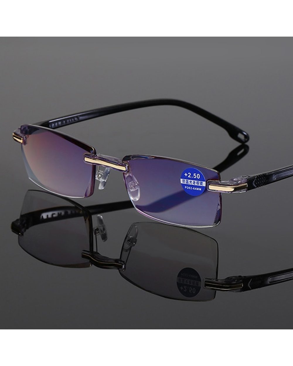Men Rimless Reading Glasses Classic Anti Blue Light Magnification Eyeglasses Vintage Presbyopia Eyewear Diopter +1.0 To front-0