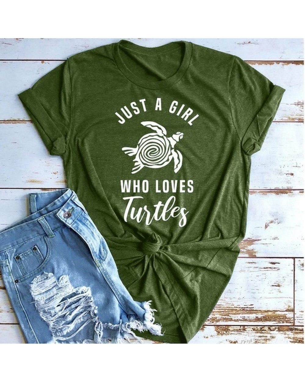 Just A Girl Love Turtle Print T Shirt Women Short Sleeve O Neck Loose Tshirt Summer Women Tee Shirt Tops Camisetas Mujer front-4