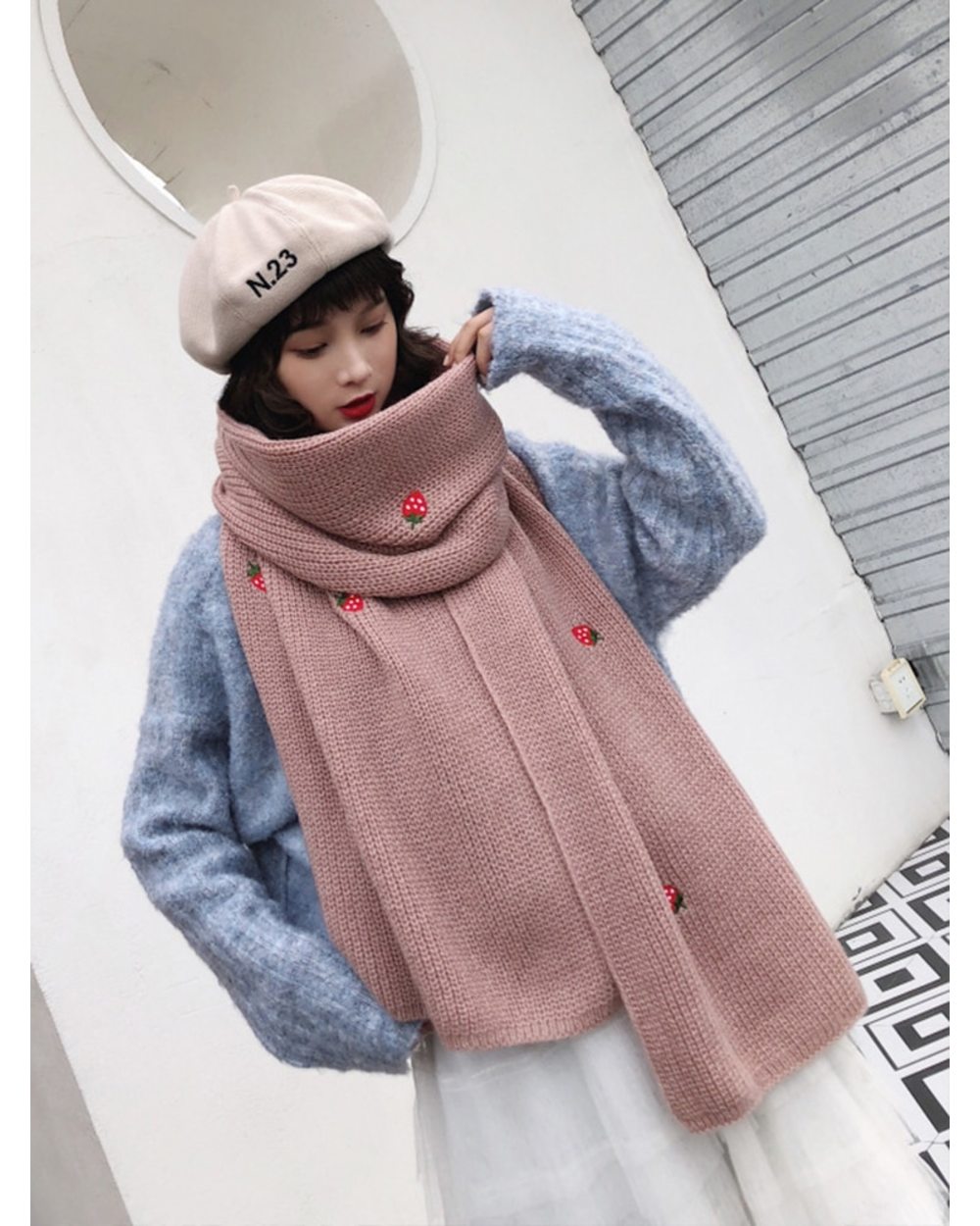 Imitation Cashmere Women Winter Scarf Strawberry Bandana Thick Wrap Shawl Lady Femme Mujer Preppy Style Bufandas Stoles front-3