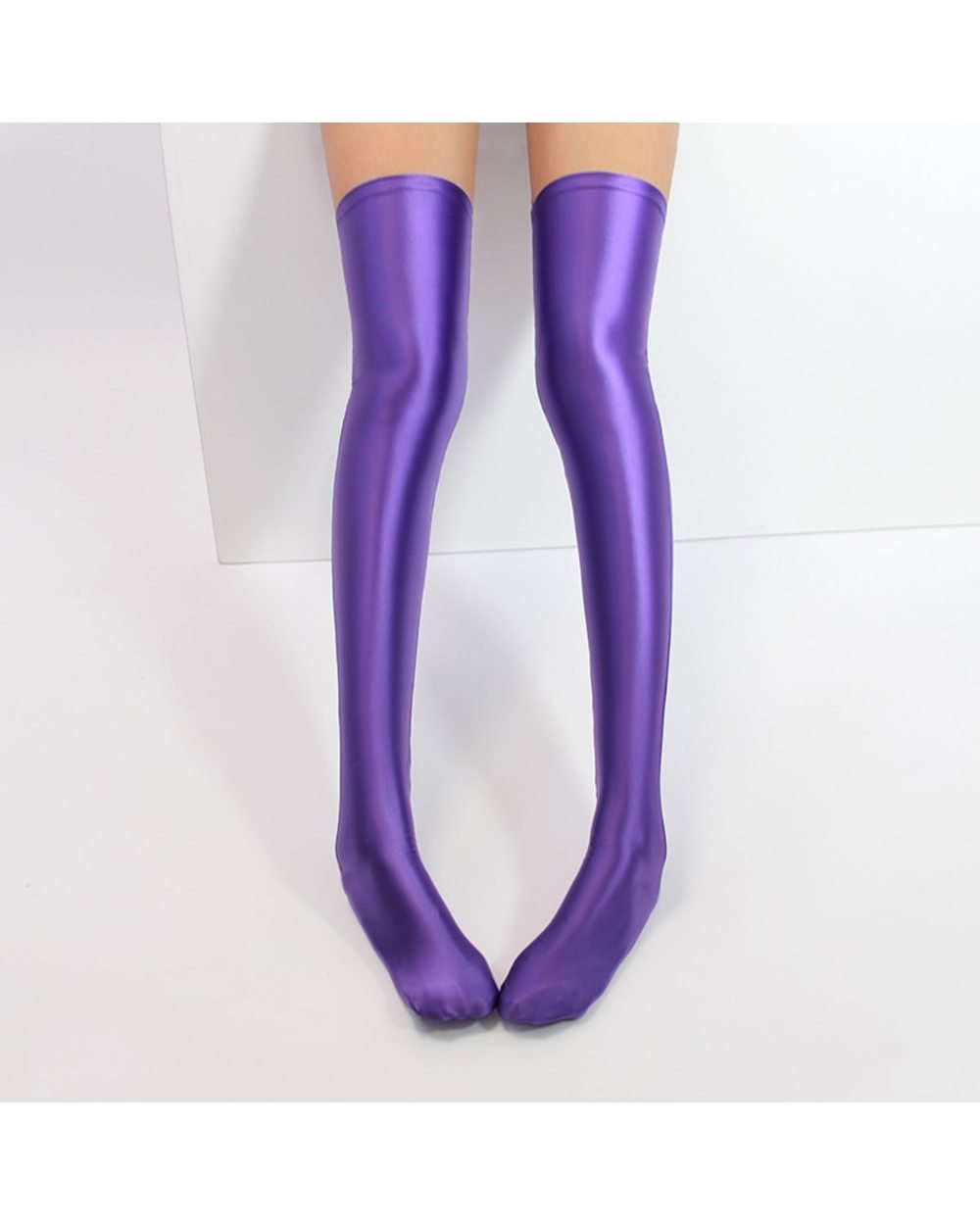 New colors solid color high gloss silky elastic stockings children's two-dimensional thin knee length Sports swim stocks front-4