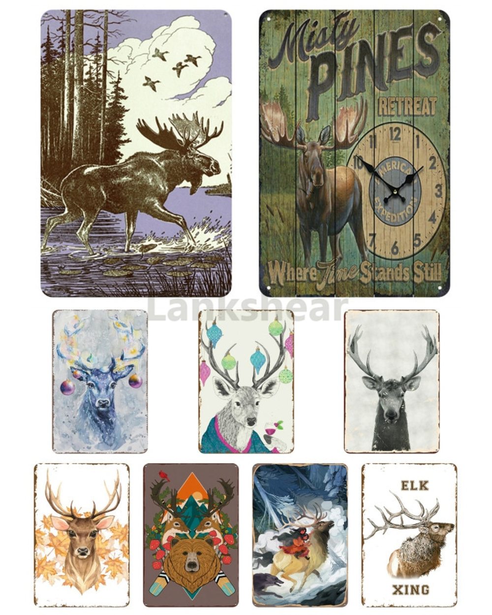 Poster Hunting Deer Grizzly Geese Bear Dogs Moose Metal Tin Signs For Decor Hunt Wall Plaque front-0