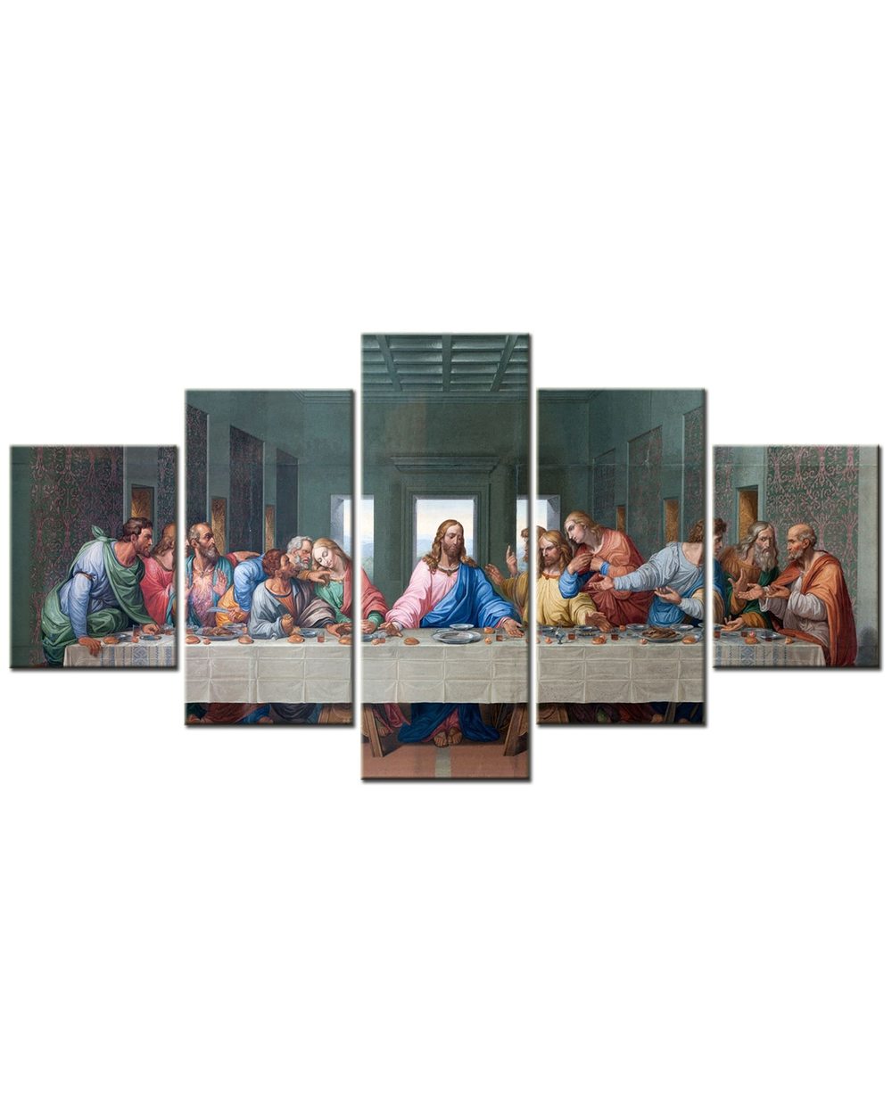 Jesus And The 12 Disciples Picture Print Religion 5 Panel Canvas Art Wall Decor front-2