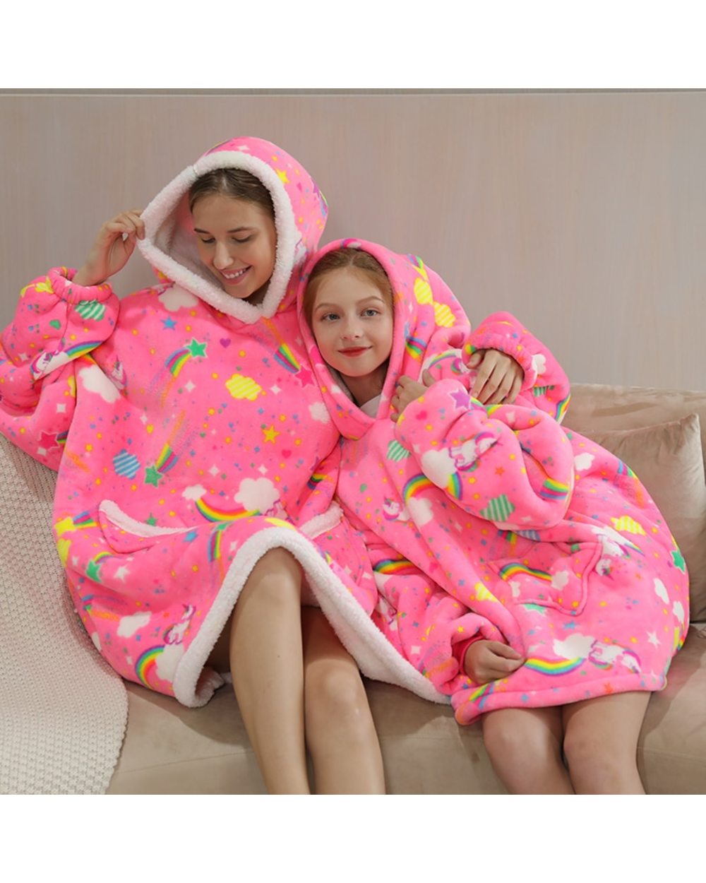 Oversized Family Matching Homewear Plush Fleece Sherpa Blanket Unicorn Girls Sleepwear front-0