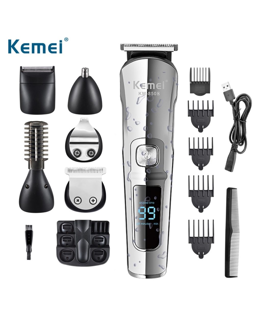 Kemei Professional Hair Trimmer Waterproof 6 In 1 Hair Clipper Electric Hair Cutting Machine Beard Trimer Body Men Hair front-0
