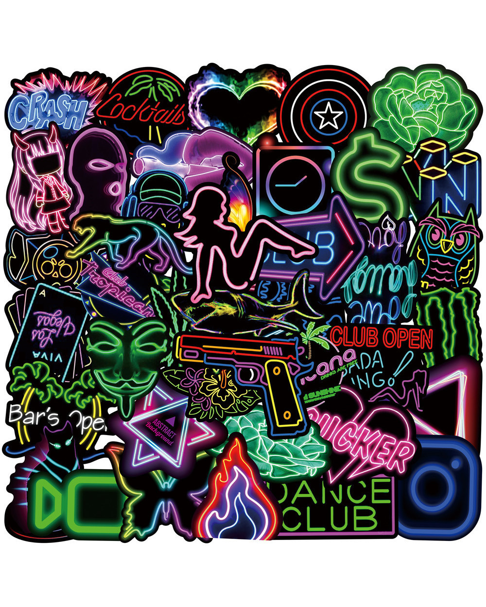 10/30/50PCS Mixed Neon Light Cartoon Stickers DIY Snowboard Laptop Luggage Guitar Cool Graffiti Waterproof Sticker Toys front-0