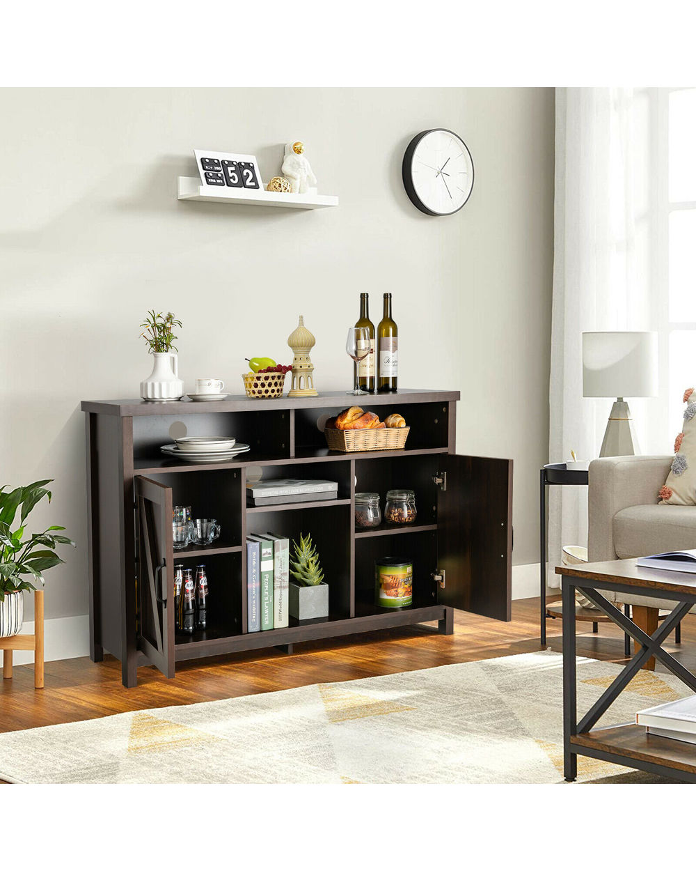 Buffet Storage Cabinet Farmhouse Sideboard Bottle Wine Rack front-1